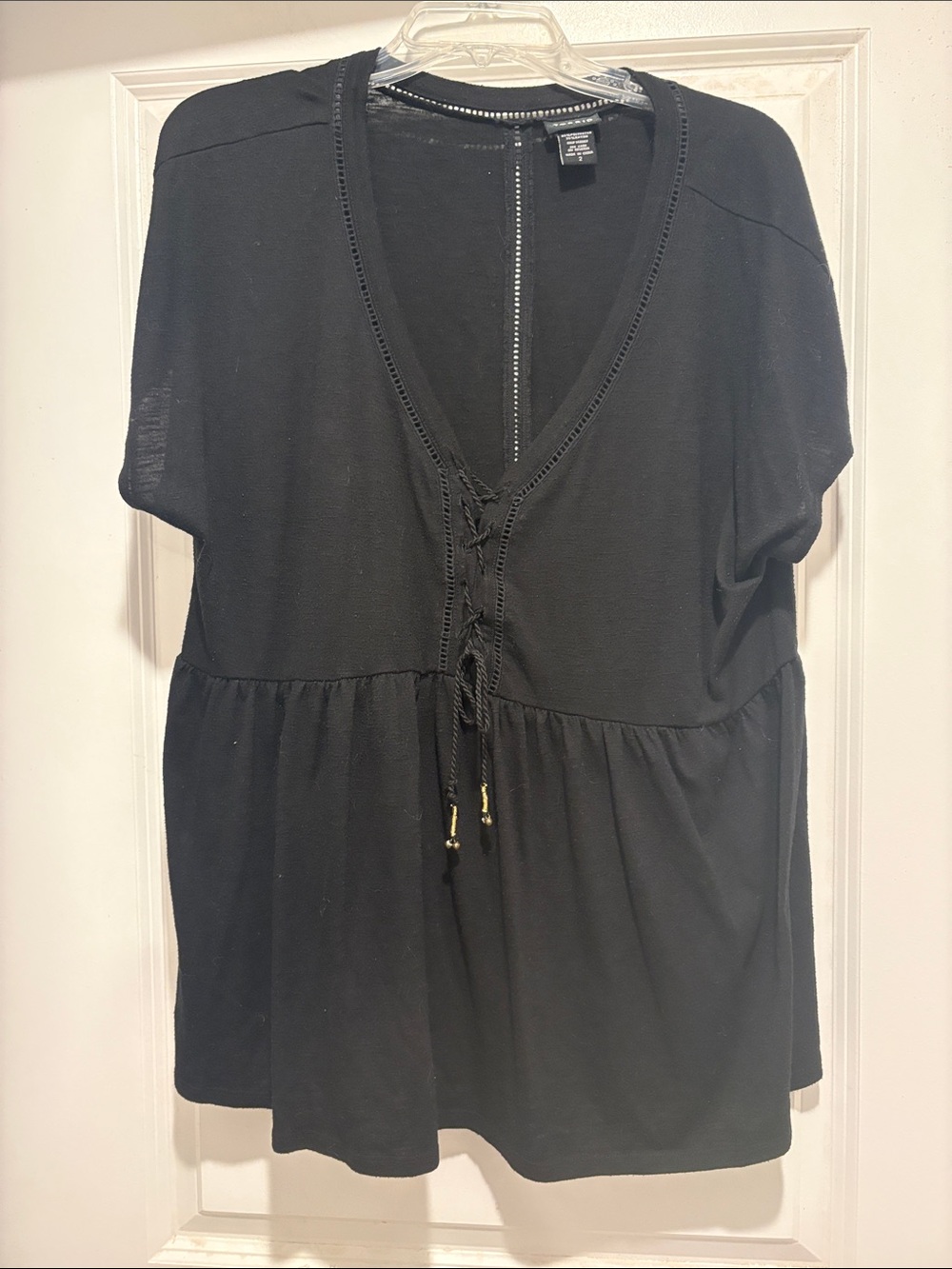 torrid Black V-Neck Peplum Tie-Front Tunic
